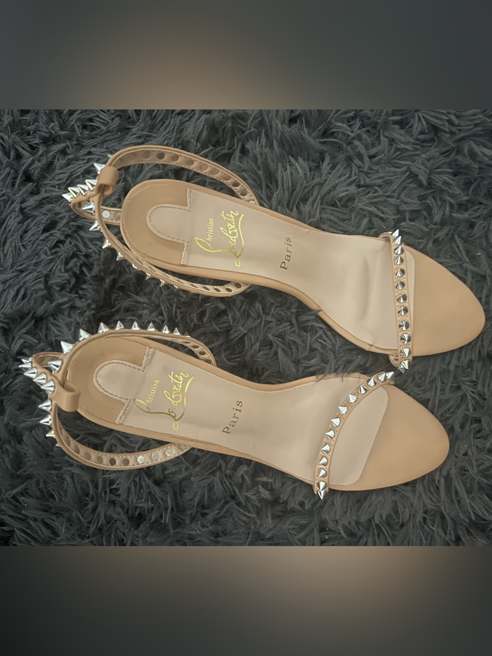 Christian Louboutin Beige Studded Ankle-Strap Sandals